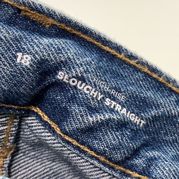 Old Navy Women's Distressed Denim High-Rise Slouchy Straight Jeans Blue Size 18 - Picture 4 of 10